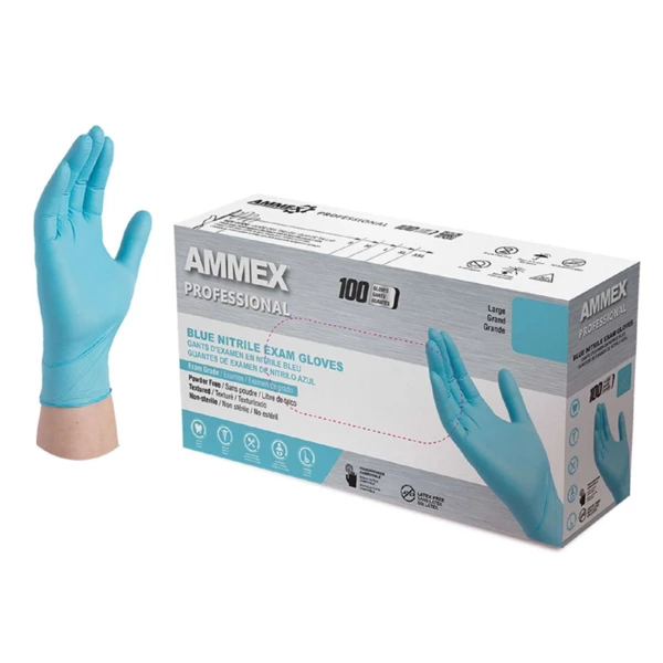Guantes de examen de nitrilo azul Ammex Professional: MEDIANO 100/caja. Texturizados.
