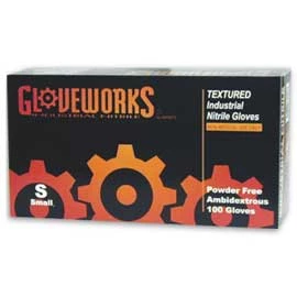 GloveWorks Nitrile gloves: MEDIUM, powder-free, textured, beaded cuff