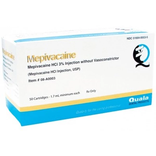 Cartridges de anestésico local Mepivacaína 3% PLAIN, 1.7 mL, 50 por caja.