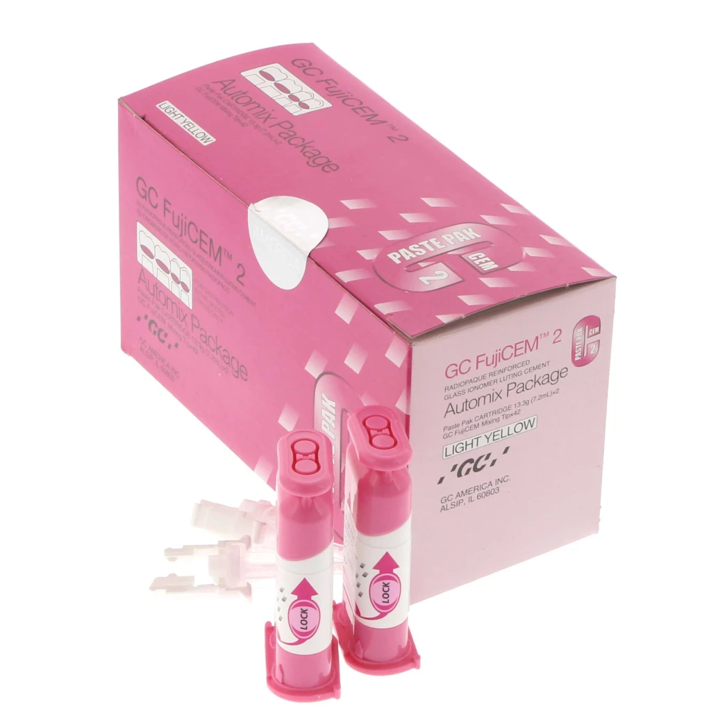 GC FujiCEM 2 Automix упаковка: 2 - 7,2 мл (13,3 г) картриджа и 42 смешивающих наконечника.