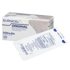 Surgicel Hemostático 0,5" x 2" 1/Pacote. Estéril, flexível, tecido transparente. À base de plantas.