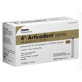 Articadent Articaína 4% con Epinefrina 1:100,000. Caja de 50 - 1.7 mL