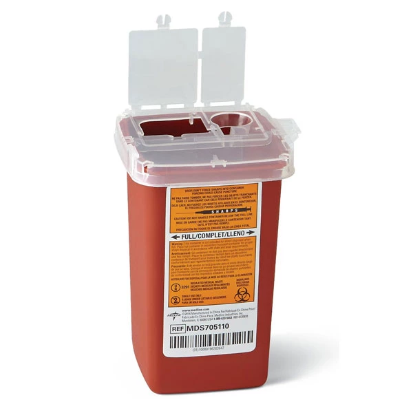 Contenedor de desechos punzocortantes Medline - ROJO 1 Qt. 100/Cs. Punzocortantes portátiles.