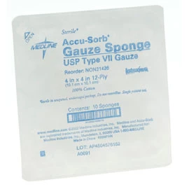 Accu-Sorb 4" x 4" 12-ply Woven Sterile Gauze Sponges 1280/Cs. USP Type VII