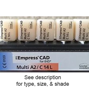 IPS Empress CAD para E4D Multi Block, Tono A3 Tamaño I12, Paquete de 5 bloques.