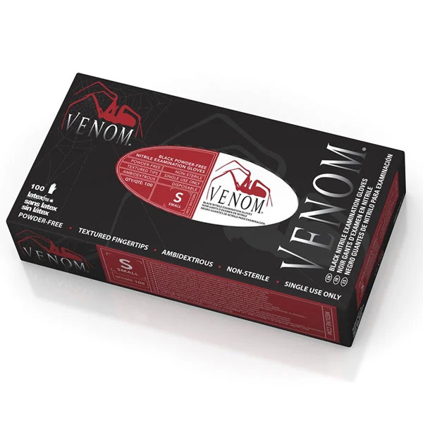 Guanti da esame in nitrile Venom - X-LARGE senza polvere 90/Scatola. Con texture sulle punte delle dita.