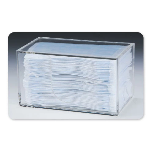 Dispensador de mascarillas Premium Plus - Acrílico transparente, 7.5" de ancho x 4.5" de alto x 4.5" de profundidad.