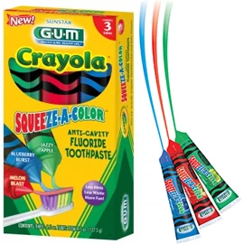 GUM Crayola Squeeze-A-Color Fluoride Toothpaste, Case of 6 3 x 1.5 oz tubes