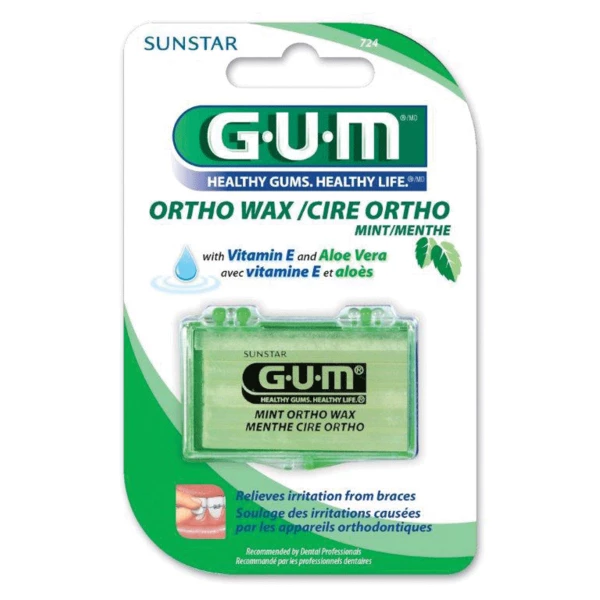Cera ortodóntica GUM - Sin sabor, con vitamina E 24/paquete. Se adhiere a los aparatos ortodónticos.