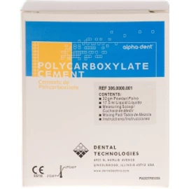 Kit de cemento de policarboxilato Alpha-Dent. Presentación: 32g de polvo, 16.5mL de líquido.