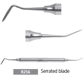 Osung R256 hoja serrada de periotomo dental. Estos periotomos tienen un filo delgado y afilado.