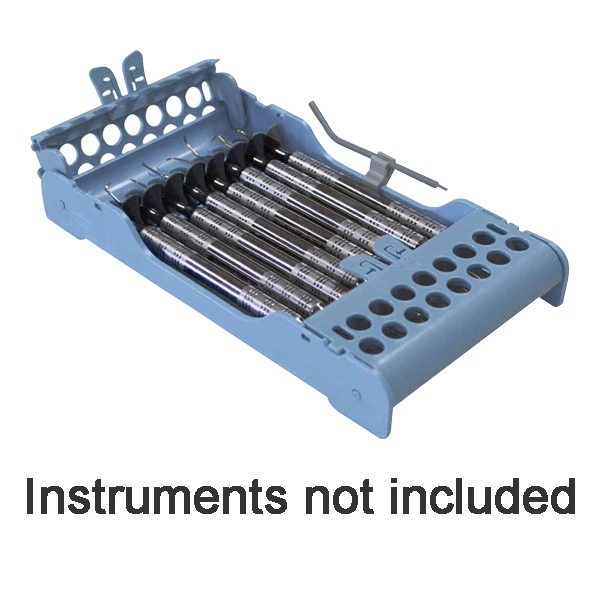 Soporte de instrumentos E-Z Jett Cassette 8, azul, de parte abierta, con agujeros redondos y bordes redondeados.