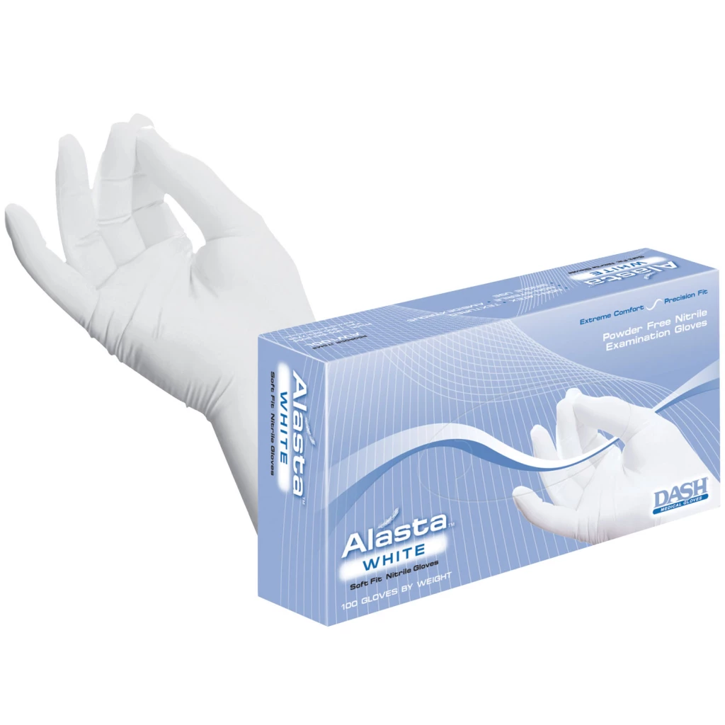 Guantes de nitrilo Alasta: MEDIANO No estériles, sin polvo, con puntas texturizadas.