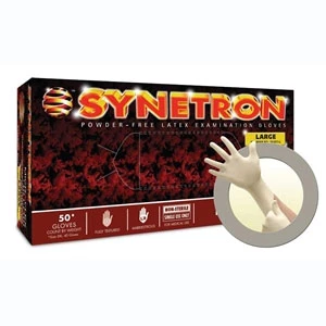 Guantes de látex Synetron: No estériles, sin polvo, texturizados, recubiertos de polímero.