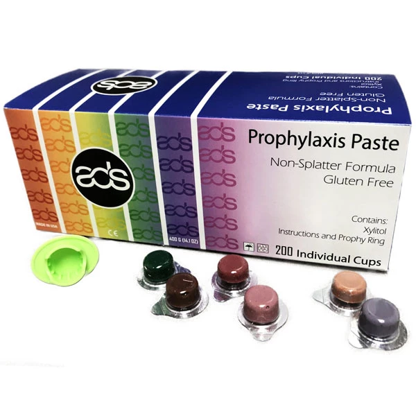 ADS Prophy paste cups with 1.23% Fluoride Ion, medium grit, assorted flavors