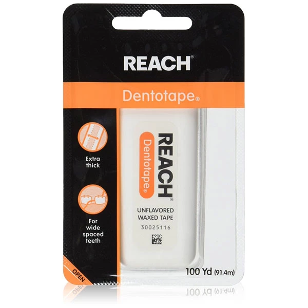 Reach Dentotape 24 - 100 yd. Caja. Cinta encerada sin sabor. Extra gruesa para ancha.