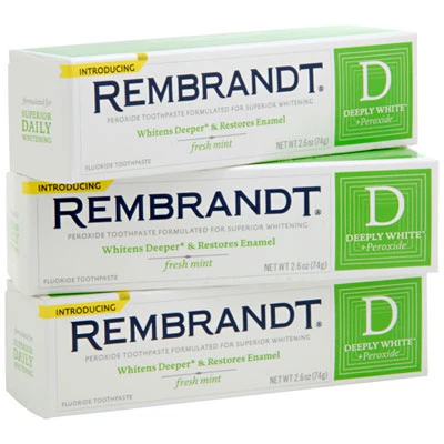 Зубная паста Rembrandt Deeply White Fresh Mint с перекисью для превосходного отбеливания.