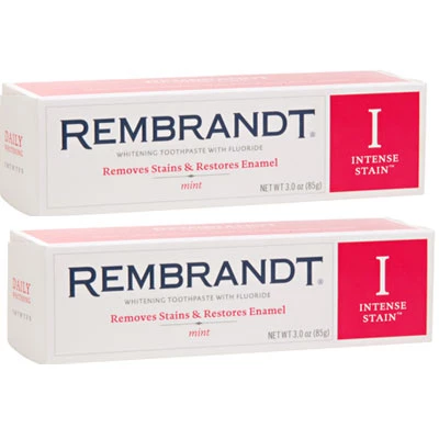 Rembrandt Intense Stain Mint Zahnpasta mit dualer Wirkformel zur Entfernung von Flecken.