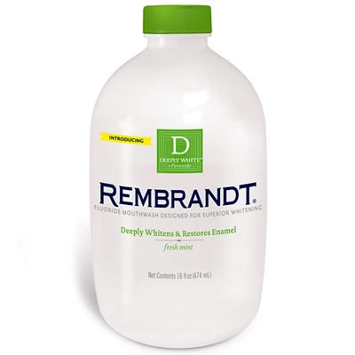 Rembrandt Deeply White Fluoride mouthwash designed for superior whitening