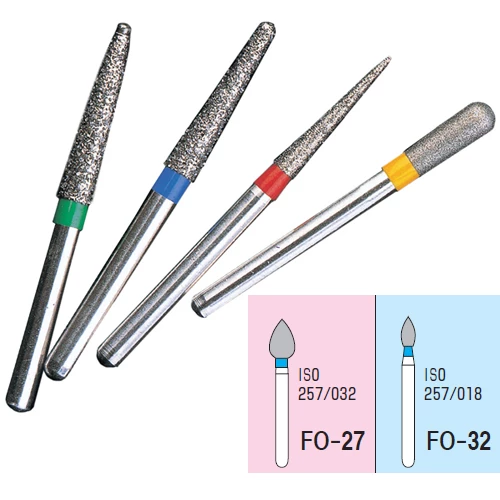 Osung FG FO-27 Flame Ogival End multi-use diamond burs, Standard grit, pack