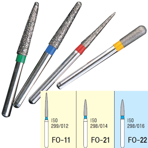 Osung FG FO-21 Flame Ogival End multi-use diamond burs, Standard grit, pack