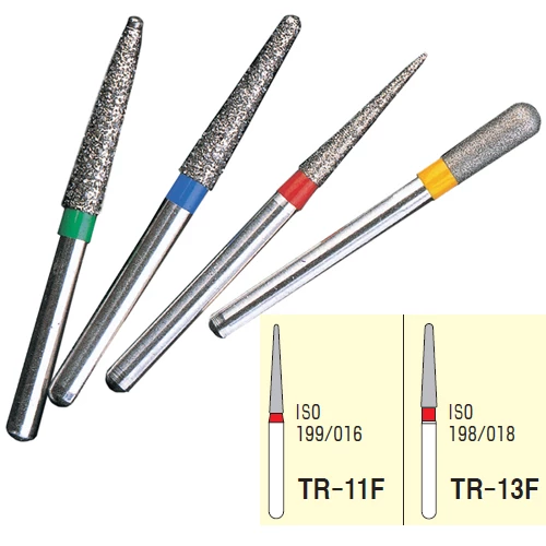 Osung FG TR-13 Taper Round End multi-use diamond burs, Fine grit, pack of 5
