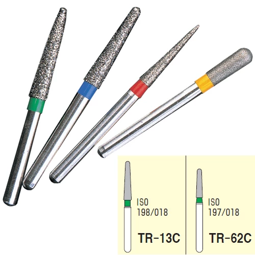 Osung FG TR-13 Taper Round End multi-use diamond burs, Coarse grit, pack of 5