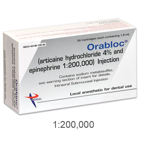 Orabloc Articaine HCl 4% with Epinephrine 1:200,000 Injection Cartridges, 1.8 mL 50/Pk