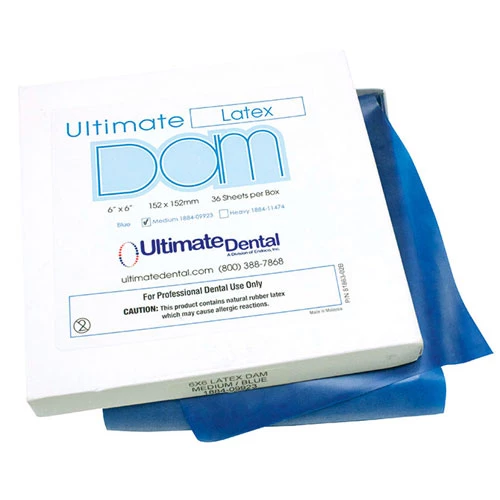 Dique de goma dental Ultimate, látex 6" x 6" medio .177mm VERDE 15/unid. Con talco.