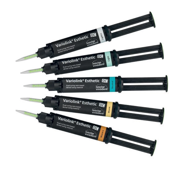 Repuesto de cemento adhesivo de doble curado Variolink Esthetic DC, tono neutro, para cementado.