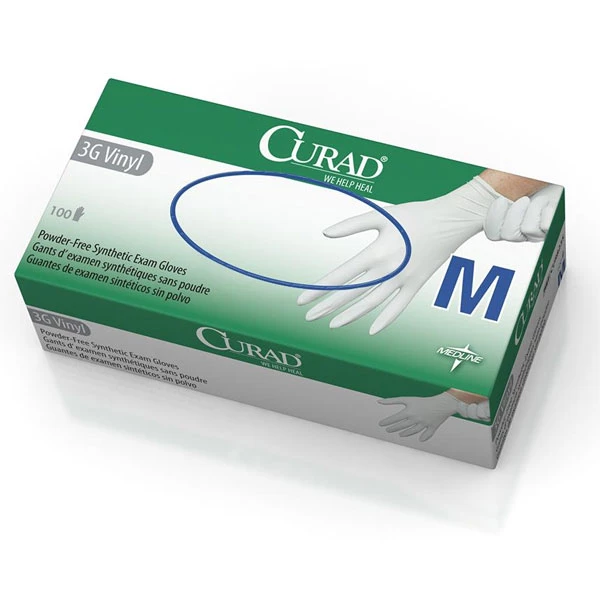Curad 3G Stretch Vinyl Exam Gloves - SMALL 100/Bx. Soft, Powder-Free, Smooth