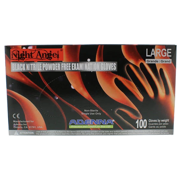 Adenna Night Angel Nitrile Exam Gloves - LARGE 100/Box. Powder-Free, Textured