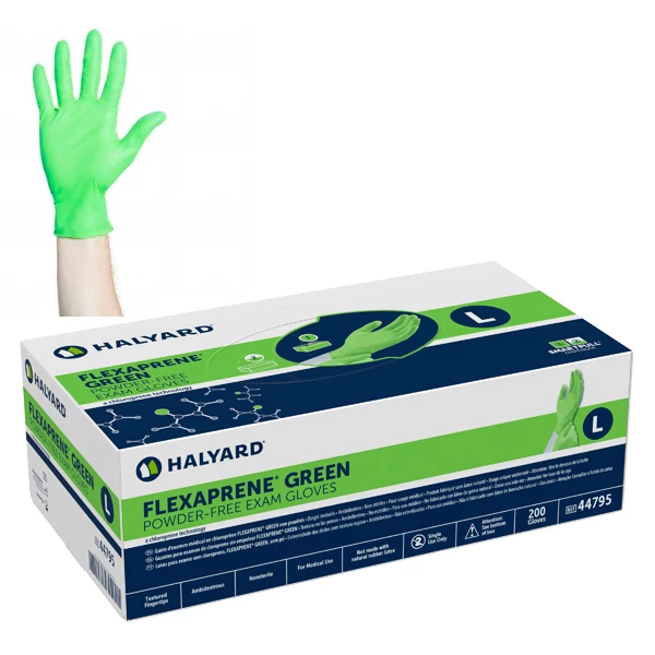 Перчатки для экзаменов Flexaprene Green, XS, 200 шт. в упаковке. Без пудры, с текстурированными кончиками пальцев.
