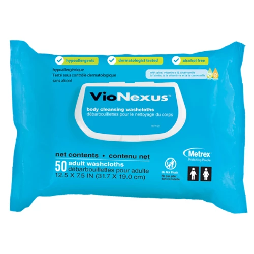VioNexus очищающие влажные салфетки для взрослых, 50 шт. Легкий, свежий аромат.