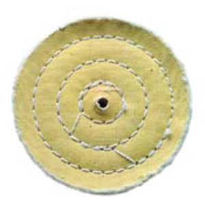 Pulidor de muselina amarilla Buffalo de 4" x 40 capas, tratado químicamente para un secado más rápido.