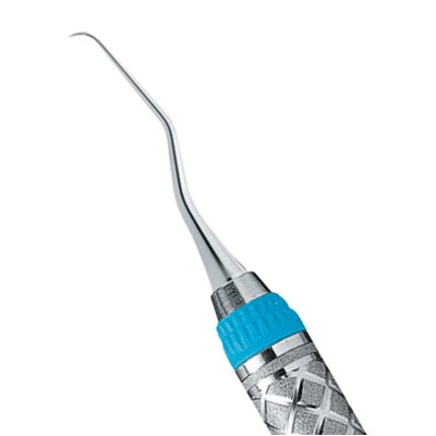 Cureta Gracey Micro Mini Five - #1/2, con mango EverEdge #9 y empuñaduras azules.