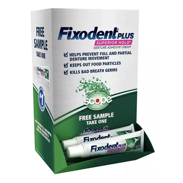 Fixodent Plus Prothesenhaftmittel Dumpbin Musterpaket - 10 g, 50/Packung. Angebote