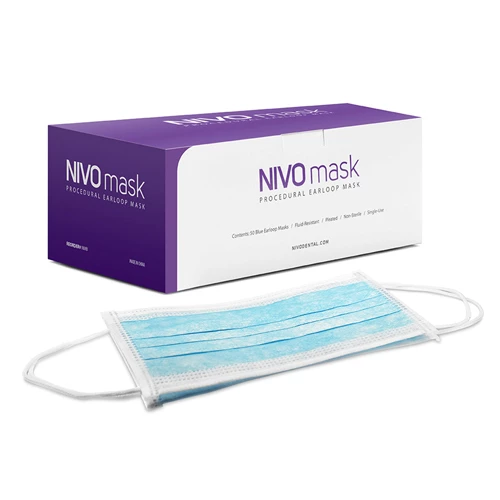 Mascarillas Nivo con lazo para las orejas, máscara facial azul 50/unidad. Resistente a fluidos, libre de látex.