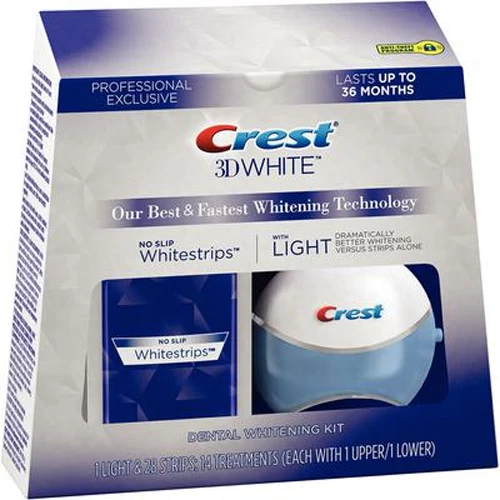 Crest 3D White Whitestrips e kit di sbiancamento a casa con luce. Ogni kit