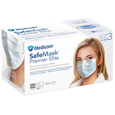 SafeMask Premier Elite WEISSE Ohrschlaufenmaske, 50/Stk. ASTM Level 3, hoher Barriereschutz