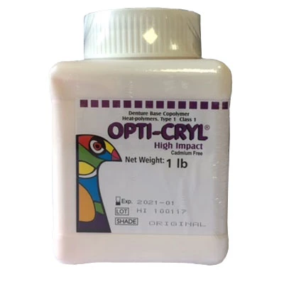 Opti-Cryl Acrílico para Dentaduras de Alto Impacto, tono original, 1 lb. Curado por calor.