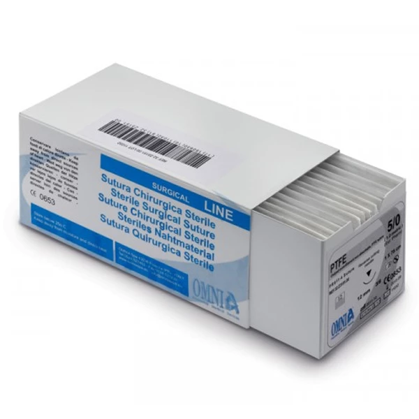 Omnia PTFE Naht 4/0, 75 cm (29,5") PTFE chirurgische Naht mit 3/8-Kreis.