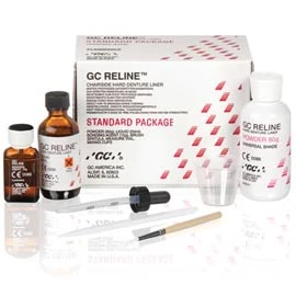 Paquete estándar de GC Reline. Material de rebase duro para dentaduras en el consultorio.