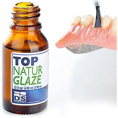 Top Natur Glaze 1/2 oz. Frasco com Pincel. Líquido Acrílico Transparente para Prótese Dentária.