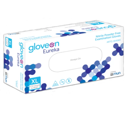 Guantes de examen de nitrilo grande sin polvo Eureka, color azul oscuro, 300 por caja.