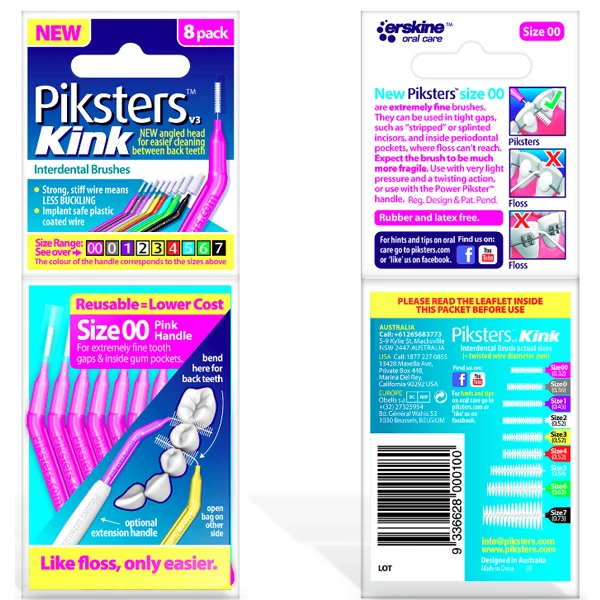 Spazzolini interdentali Piksters Kink - #6, 8/Pk. Il manico angolato riduce la necessità.
