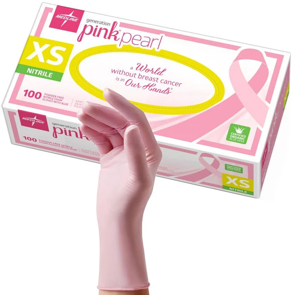 Generation Pink Pearl Nitrile Exam Gloves with Aloe - X-Small 100/Bx. Powder