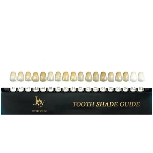 Joy Tooth Shade Guide. Shades A1, A2, A3, A3.5, A4, B1, B2, B3, B14, C1, C2