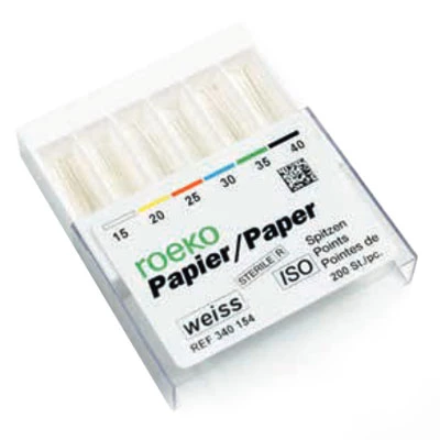 Puntas de papel absorbente Roeko #35 - 120/caja, PAQUETE DE EXPORTACIÓN. Puntas blancas.