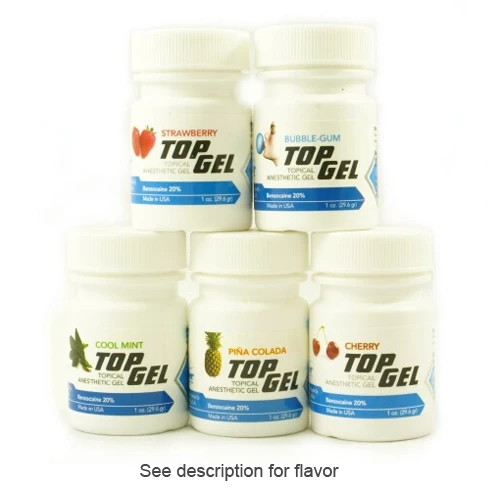 Gel anestésico tópico sabor fresa (Benzocaína 20%) de 1 onza.